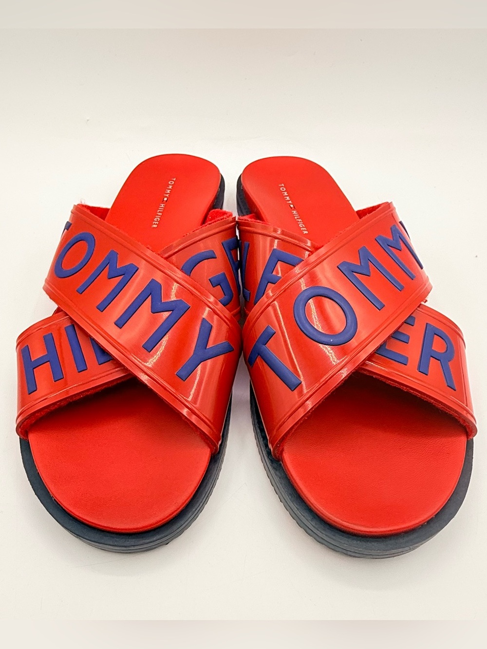 Tommy Hilfiger Sonyah Slide Sandals Red Navy Logo Women’s Size 7.5M